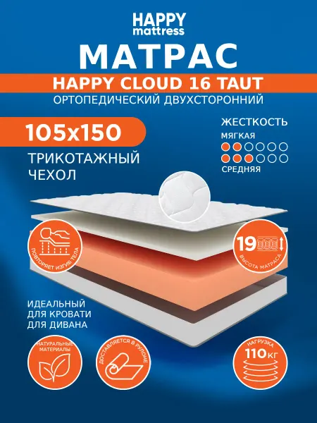 HAPPY MATTRESS Матрас CLOUD 16 MEMORY KNIT 105х150 см ортопедический