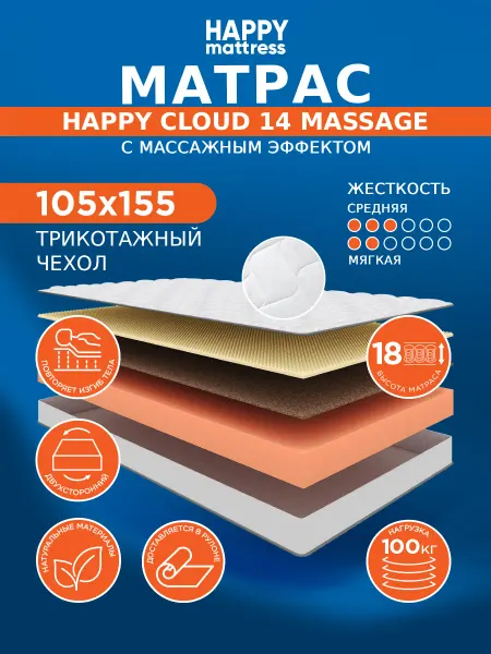 HAPPY MATTRESS Матрас HAPPY CLOUD 14 MASSAGE KNIT 105х155 см ортопедический