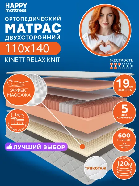HAPPY MATTRESS Матрас KINETT RELAX KNIT 110х140 см пружинный ортопедический