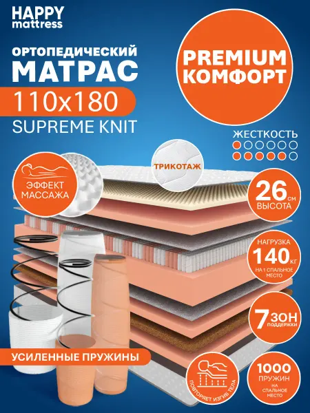 HAPPY MATTRESS Матрас HAPPY SUPREME KNIT 110х180 пружинный ортопедический