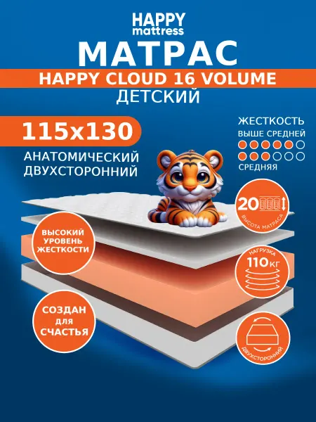 HAPPY MATTRESS Матрас 115х130 см беспружинный ортопедический на кровать