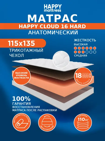 HAPPY MATTRESS Матрас HAPPY CLOUD 16 HARD KNIT 115х135 см ортопедический