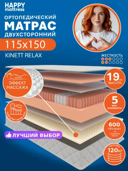HAPPY MATTRESS Матрас KINETT RELAX 115х150 см пружинный ортопедический