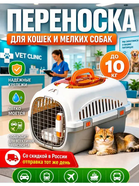 Переноска для кошек до 10 кг пластиковая