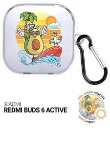 Чехол на Xiaomi Redmi Buds 6 Active с принтом "Avocado Surfer" прозрачный
