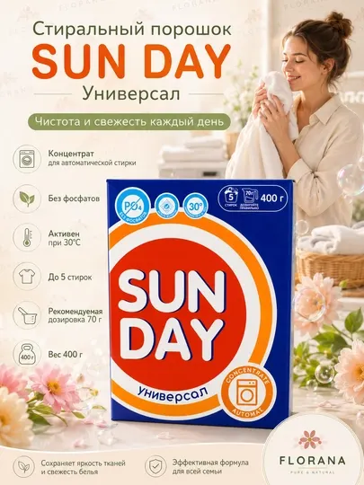 Sunday Универсал стиральный порошок концентрат без фосфатов автомат 400г