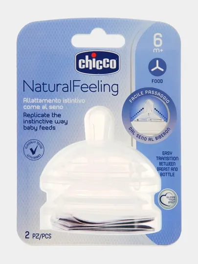 Соска Chicco Natural Feeling для каш, 6 месяцев +, 2 шт