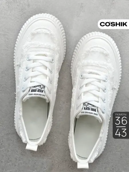 CO’SHIK Кеды белые летние на платформе текстиль