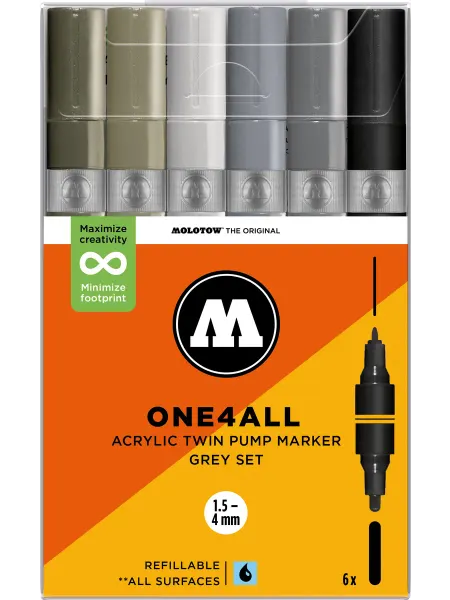 Molotow Набор акриловых маркеров One4all Acrylic Twin Grey Set 6шт