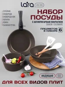 Набор сковородок 6 предметов LR01-300, со съемной ручкой, для всех видов плит, включая индукционную