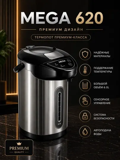 Термопот Mega, 6 литров — электрочайник и термос, удобен для большого объёма горячей воды