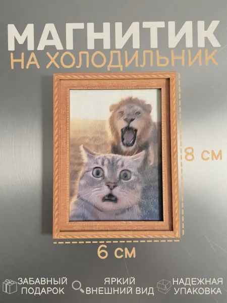 Магнит на холодильник "Селфи кота со львом"