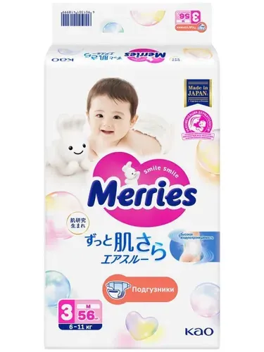 Merries Подгузники для детей 6-11кг размер M, 56шт