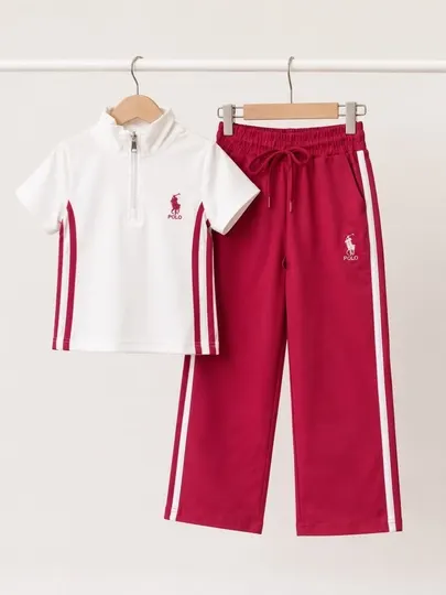 Спортивный комплект POLO для девочек 6-10 лет летняя детская одежда с широкими брюками
