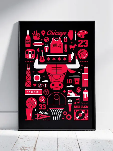HEAVEN POSTER Плакат Команды Баскетбол (Чикаго Буллз - Chicago Bulls 5) A3