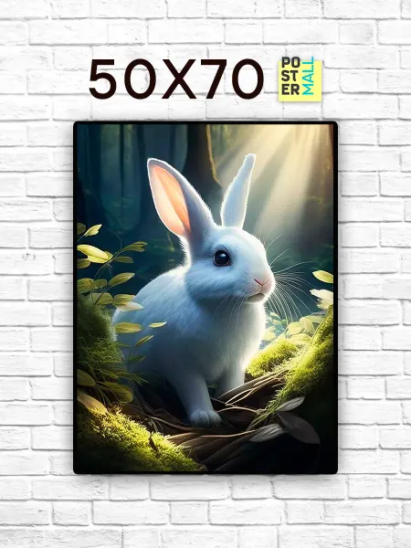 Poster Mall Постер на стену Белый заяц в лесу 50х70