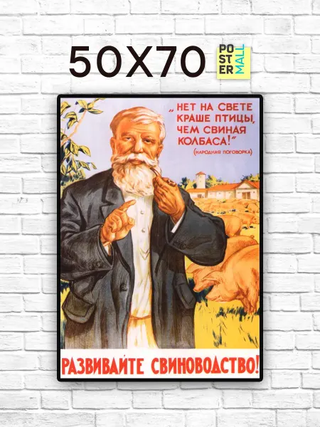 Poster Mall Постер на стену Ретро СССР . Развивайте свиноводство! 50х70
