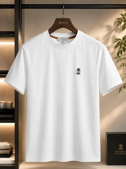 Мужская классическая футболка Brunello Cucinelli, Белый, Синий, Размеры L–4XL