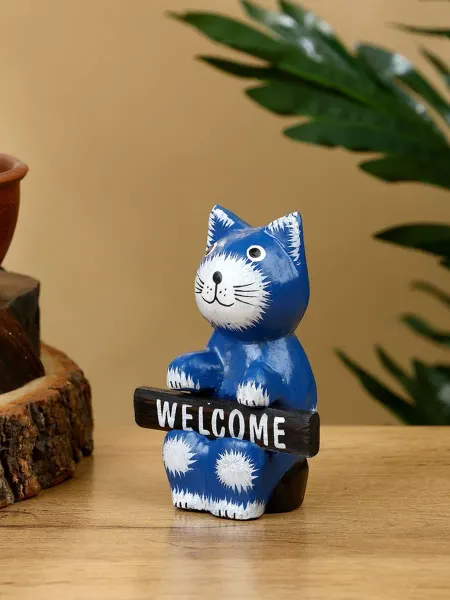DPK Home Кот с табличкой WELCOME, фигурка, 8х4х10 см, дерево