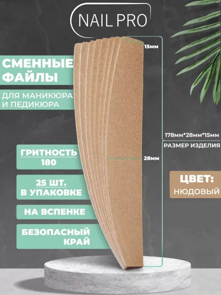 NAILPRO Сменные файлы для пилки 180 грит Лодочка на вспенке 25 шт