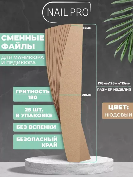 NAILPRO Сменные файлы для пилки 180 грит Лодочка тонкие 25 шт