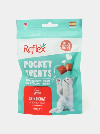 REFLEX POCKET TREATS SKIN AND COAT лакомство подушечки для кожи и шерсти для кошек 60 GR