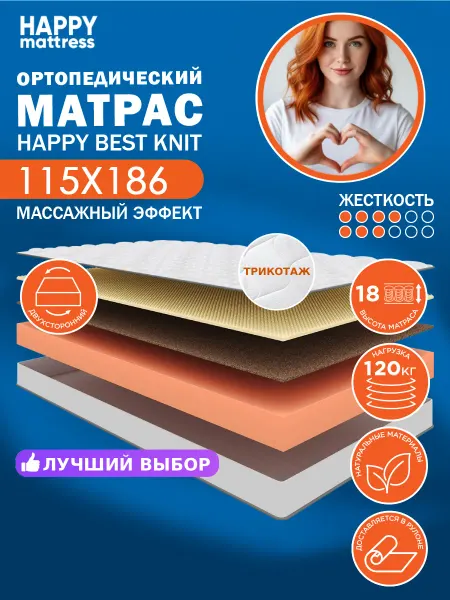 HAPPY MATTRESS Матрас HAPPY BEST KNIT 115х186 см ортопедический