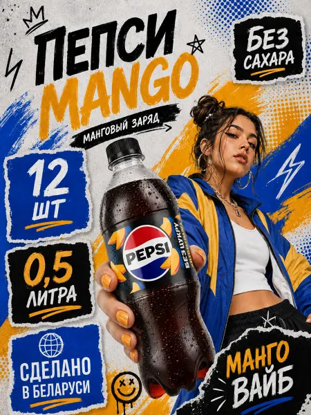 Pepsi Газированный напиток Пепси Манго без сахара 0,5 л x 12 шт