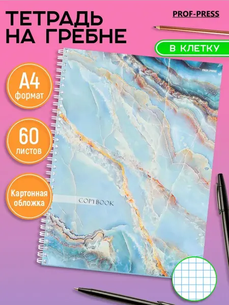 Prof-Press Тетрадь А4 в клетку 60 листов на пружине