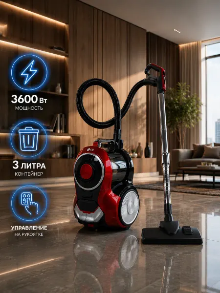 LG Пылесос PowerPro 600АВт, без мешка, турбощётка, 4 л