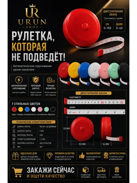URUN SHOP Измерительная лента 150 сантиметр