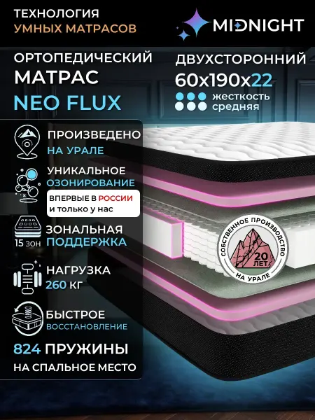MIDNIGHT Матрас 60х190 на кровать пружинный ортопедический