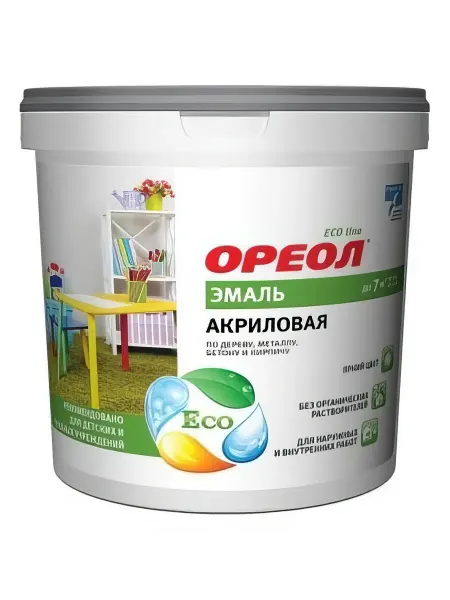 Акриловая эмаль Ореол (матовая белая пластик 0.9 кг)