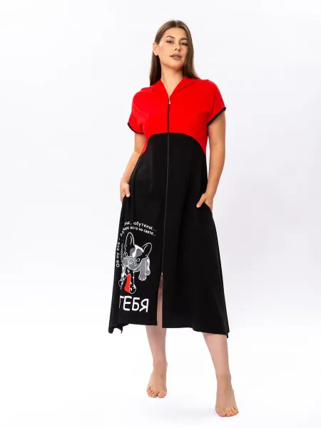 DINAR CLOTHES Халат трикотажный на молнии с капюшоном