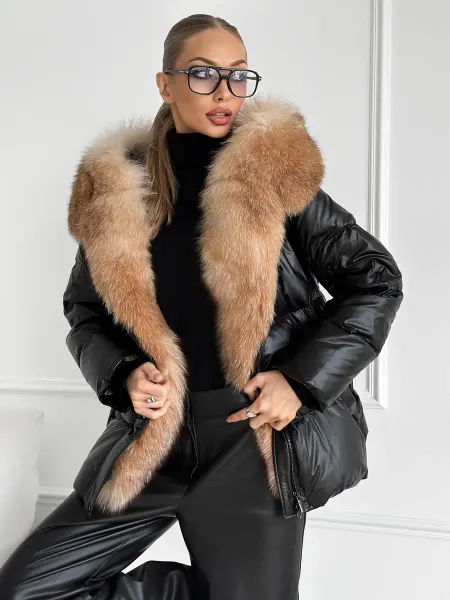 Olyashop Пуховик зимний оверсайз куртка с натуральным мехом