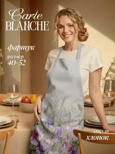 Carte Blanche Фартук кухонный тканевый женский рогожка 60х70 Луговые цветы