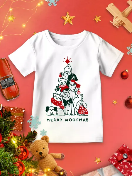 Каждому Своё Holiday Детская футболка Елка Собаки Merry Woofmas Новый год