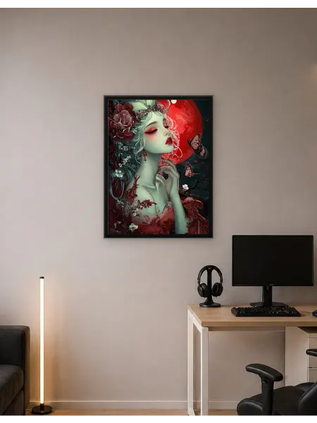 Postersbase Арт-постер Женщина Красной Луны с бабочками 50x70
