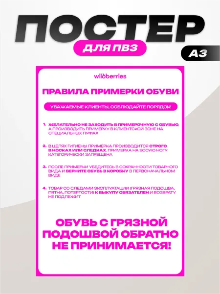 Пиксель Плэйс ПВЗ Постер для ПВЗ Wildberries вб правила примерки обуви
