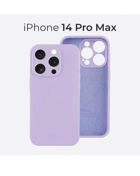 Чехол для Apple iPhone 14 Pro Max с защитой камеры и подкладкой из микрофибры, силиконовый, сиреневый
