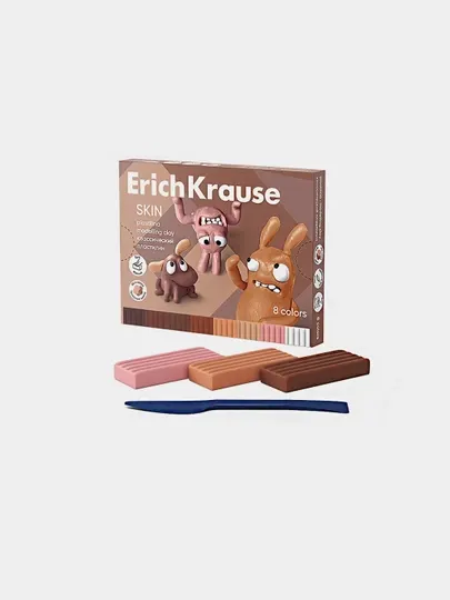 Пластилин классический ErichKrause Jolly Friends Skin 8 цветов со стеком, 144 гр, 61353
