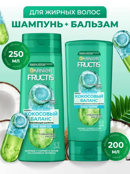 Garnier Fructis Набор Fructis Шампунь 250мл и Бальзам 200мл Кокосовый баланс