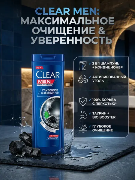 Шампунь Клиар Men Глубокое очищение