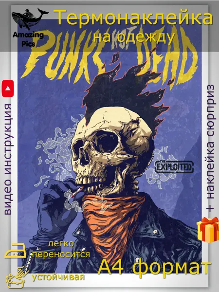 Amazing Pics Термонаклейка для одежды Череп в куртке Punk Not Dead