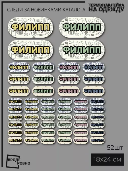 ВРОДЕ РОВНО Термобирки на одежду Филипп именные термонаклейки в сад