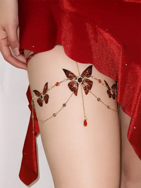 LAWE GOTHIC Кружевной браслет на тело и бедро Red Butterfly с камнями