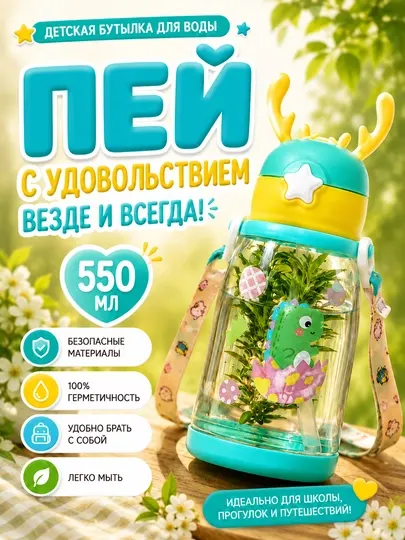 Детская бутылка для воды, бутылка для девочки, детская поилка, бутылка с ремешком