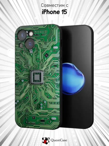 QuestCase Чехол на Apple Iphone 15 с принтом Микросхема