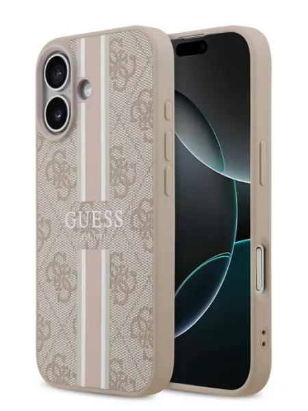 GUESS Чехол на iPhone 17 из экокожи PU 4G Stripes, MagSafe