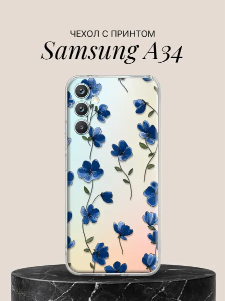 Samsung Чехол на A34 с принтом Ночные анютины